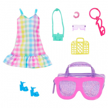 Ropa para muñeca Barbie, bolso de lujo con llavero y accesorios veraniegos (1 atuendo)