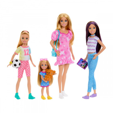 Conjunto de muñecas Barbie Sister con ropa y accesorios, incluye a Barbie, Skipper, Stacie y Chelsea