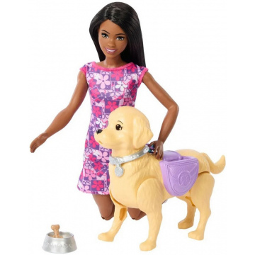 Muñeca Barbie Life in The City Brooklyn con perro que camina y orinal