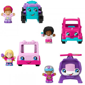 Barbie Little People - Juego de figuras y vehículos (caja de 4)
