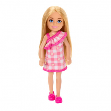 Muñeca Barbie Chelsea, muñeca pequeña con vestido a cuadros removible, cabello rubio y ojos azules