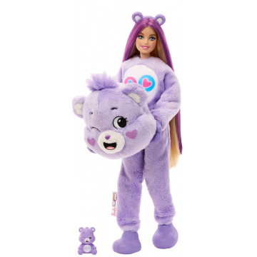 Muñeca Barbie Cutie Reveal Care Bears Series y accesorios con disfraz de oso de peluche Cheer Bear, 10 sorpresas