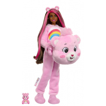 Muñeca Barbie Cutie Reveal Care Bears Series y accesorios con disfraz de oso de peluche Cheer Bear, 10 sorpresas