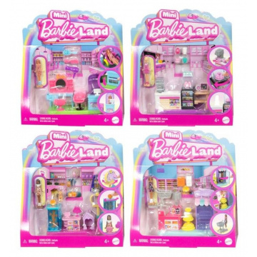 Surtido Barbie Mini Barbie Land, juegos con muñecas de 1,5 pulgadas, muebles y accesorios