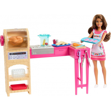 Muñeca de moda Teresa y juego de cocina con más de 20 accesorios, incluidas galletas que cambian de color - Barbie y Teresa Recipe for Friendship