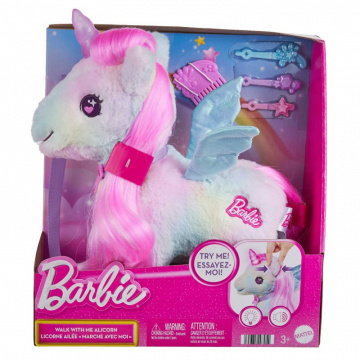 Peluche de unicornio Barbie Walk With Me con luces y sonido, juego de animales de peluche con accesorios