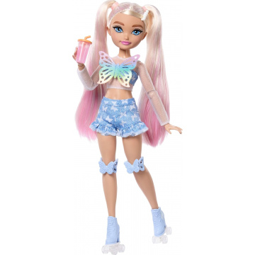 Muñeca Malibu Barbie Dream Besties Patinadora articulada con Pelo Rubio y 9 Piezas temáticas de Maquillaje