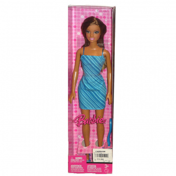 Muñeca Barbie básica con vestido azul a rayas