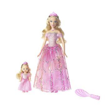 Muñecas Barbie y Kelly de la princesa con brillantina