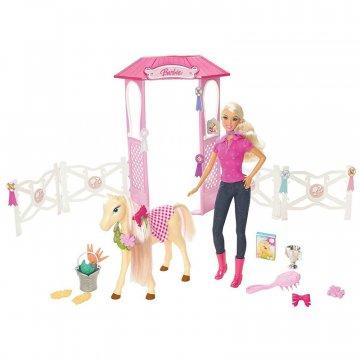 Muñeca Barbie Groom & Glam y establo