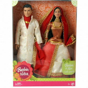 Muñecas Barbie and Ken in India Gift Set Limited Edition (Blanco y Rojo)