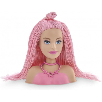 Cabezal de peluquería Barbie Styling especial pelo rosa 15cm