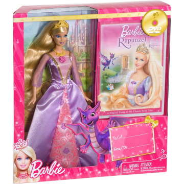 Set de regalo con muñeca Barbie Rapunzel y DVD