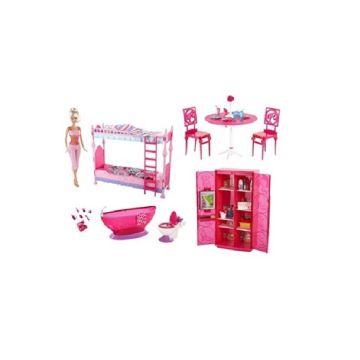 Gran set de regalo con muebles y muñeca Barbie (TG)