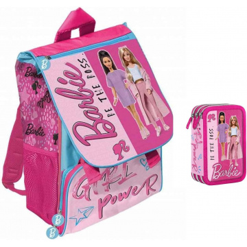 Mochila compatible con Barbie Extensible Be The Boss + Estuche de 3 niveles + regalo 7 bolígrafos borrables + llavero de lentejuelas + bolígrafo luminoso LED