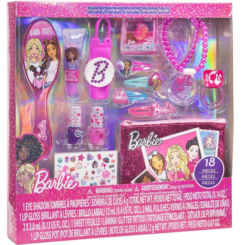  Barbie  el juego de caja de regalo de maquillaje cosmético Townley Girl incluye brillo de labios, esmalte de uñas, sombra de ojos, accesorios para el cabello y más.