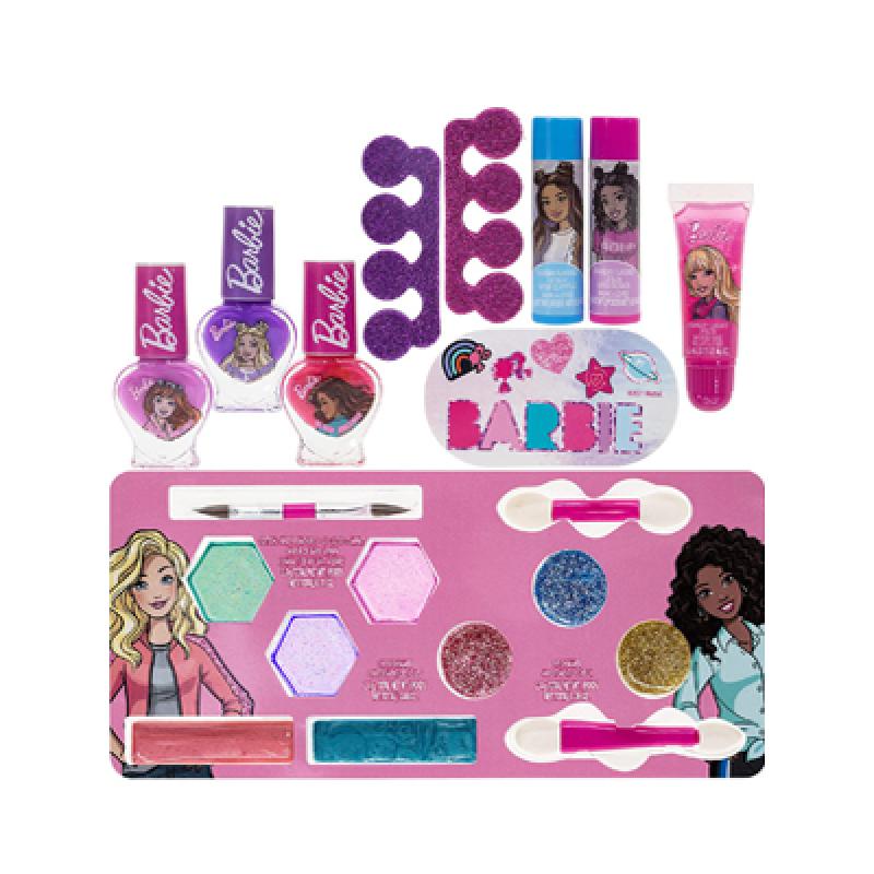 Barbie - Conjunto de maquiagem Townley Girl cosmético iluminado inclui  brilho labial, sombra, pincéis, esmalte, acessórios para unhas e muito  mais! Para meninas, idades acima de 3