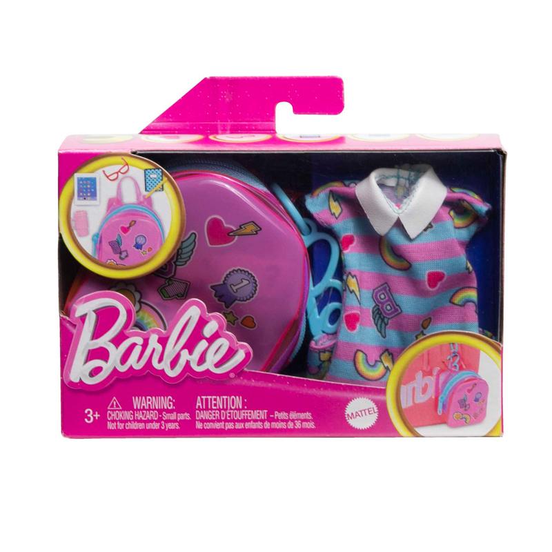  Barbie Ropa, bolsa de lujo con clip con traje escolar y cinco  accesorios temáticos para muñecas Barbie : Juguetes y Juegos