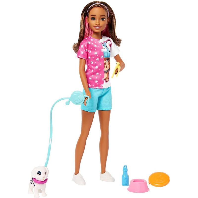 Juguetes Barbie, muñeca Skipper y juego de paseador de perros con cachorro y accesorios, primeros trabajos