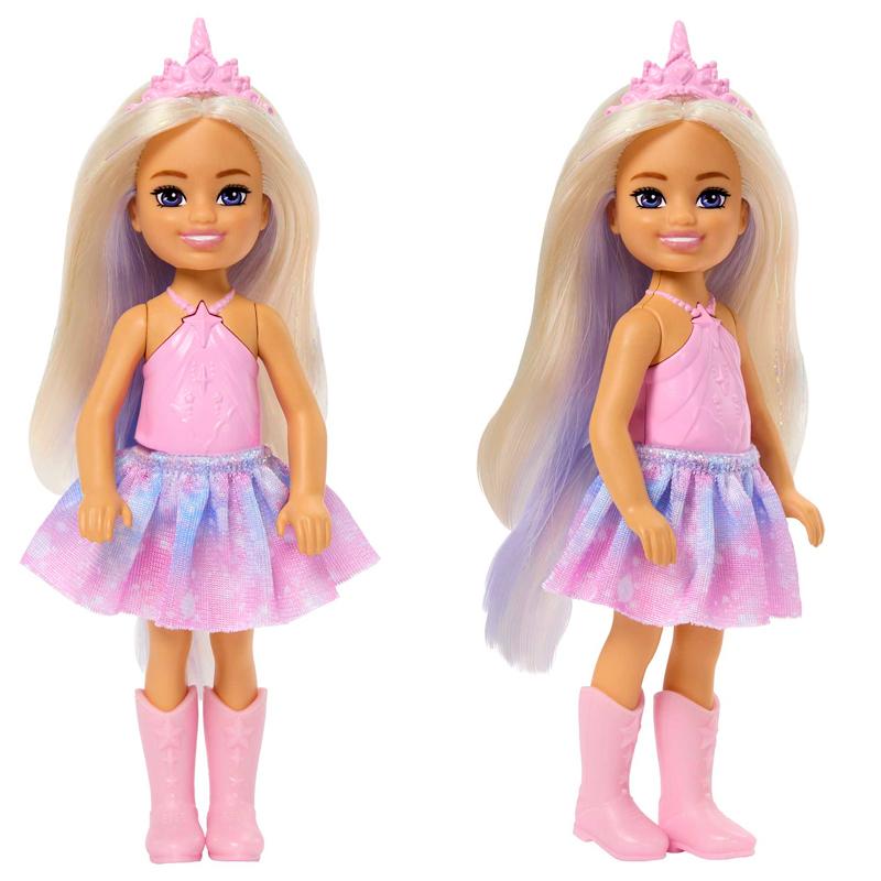 Barbie Muñeca Chelsea inspirada en unicornio con pelo lavanda,  juguetes de unicornio, diadema de cuerno y cola desmontable : Todo lo demás
