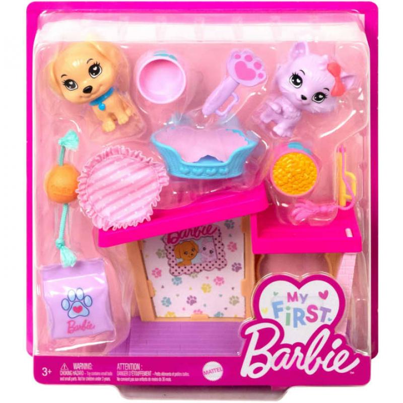Barbie Accesorios, juguetes preescolares, paquetes de iniciación My First  Barbie Story, tema escolar con mochila, mascotas y pizarra