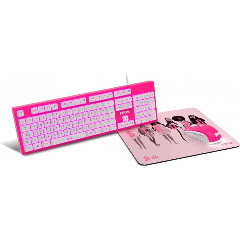 KROM Kit teclado, ratón y alfombrilla edición Barbie KANDY 