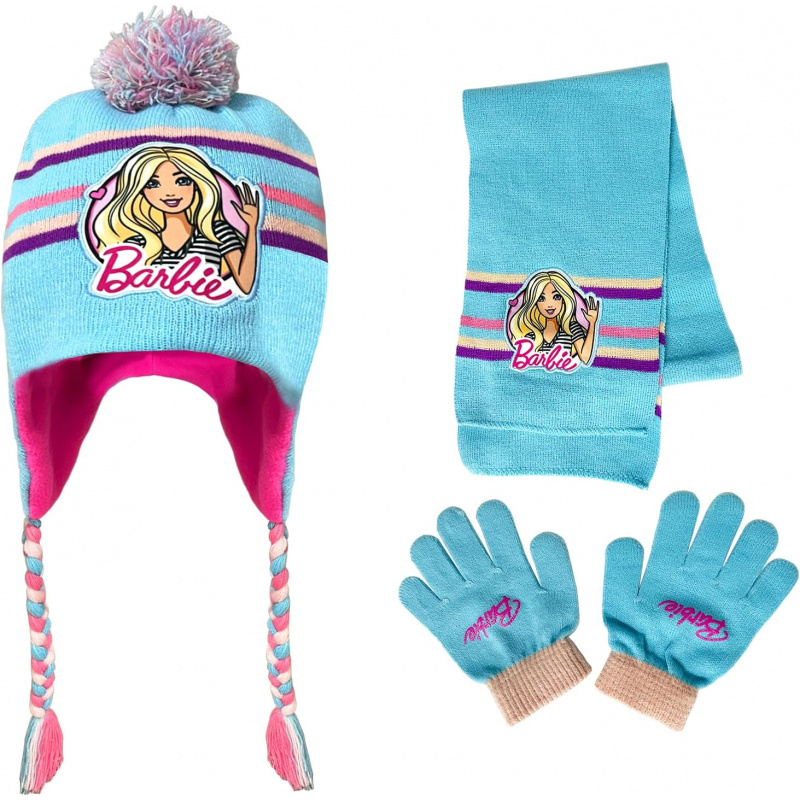 Bonamana Barbie - Gorro infantil con bufanda y guantes, juego de gorro de punto, bufanda de invierno, guantes de invierno