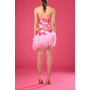 Pink mini dress with embroidered hearts and feathers