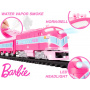 Tren de juguete de calibre O de batería de Barbie de Lionel Mattel con control remoto, locomotora, vagones de tren y vías con sonidos de tren auténticos, luces y efectos de humo de vapor de agua