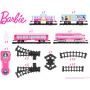 Tren de juguete de calibre O de batería de Barbie de Lionel Mattel con control remoto, locomotora, vagones de tren y vías con sonidos de tren auténticos, luces y efectos de humo de vapor de agua