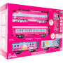 Tren de juguete de calibre O de batería de Barbie de Lionel Mattel con control remoto, locomotora, vagones de tren y vías con sonidos de tren auténticos, luces y efectos de humo de vapor de agua