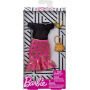 Ropa de muñeca Barbie Complete Looks, conjunto para muñecas Barbie con vestido sin hombros con falda floral rosa y dorada y 2 accesorios