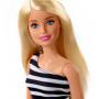 Muñeca Barbie básica con vestido a rayas blanco y negro (rubia)