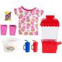 Paquete de accesorios para cocinar y hornear de Barbie con piezas temáticas de palomitas de maíz, que incluye camiseta para muñeca, molde para máquina de palomitas de maíz y recipiente de masa Dough