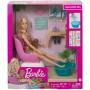 Juego de spa Barbie Mani-Pedi, muñeca Barbie rubia, cachorro, paquetes efervescentes y cambio de color