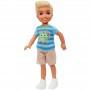 Muñeco chico Barbie Club Chelsea (6 pulgadas rubio) con camiseta y pantalones cortos con estampado de monstruo