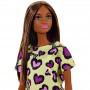 Muñeca Barbie- Vestido con estampado de corazones morado, amarillo y morado