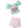 Barbie Storytelling Fashion Pack de ropa para muñecas inspirada en Hello Kitty & Friends: Top Aqua Kawaii Tokyo, pantalones cortos a rayas y 6 accesorios para muñecas