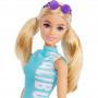 Muñeca Barbie Fashionistas 158 Coletas rubias largas con top deportivo verde azulado, leggings estampados, zapatillas rosas y gafas de sol