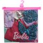 Modas Barbie - Paquete de 2 conjuntos de ropa, 2 trajes para muñeca Barbie que incluyen un vestido con capucha con estampado de animales, una blusa estampada, un mono rojo y 2 accesorios