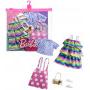 Modas Barbie - Paquete de 2 conjuntos de ropa, 2 conjuntos para muñeca Barbie que incluyen un jersey rosa con lunares, una blusa morada con lunares, un vestido a rayas y 2 accesorios
