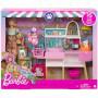 Muñeca Barbie (rubia de 11,5 pulgadas) y juego de boutique para mascotas con 4 mascotas, función de cuidado que cambia de color y accesorios