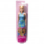 Muñeca Barbie  con vestido y estampado del logo de Barbie en color azul