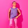 Muñeco Ken Looks, Barbie Looks, Cabello negro, blusa morada con pantalones rosas.