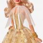 Muñeca Barbie navideña 2023, regalo de coleccionista de temporada, vestido dorado y cabello rubio