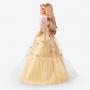 Muñeca Barbie navideña 2023, regalo de coleccionista de temporada, vestido dorado y cabello castaño claro