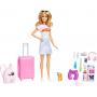 Muñeca Barbie y accesorios, set de viaje con cachorro