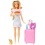 Muñeca Barbie y accesorios, set de viaje con cachorro