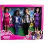 Set de 4 muñecas Barbie profesionales deportivos y 8 accesorios con directora general, entrenadora, árbitro y reportera deportiva