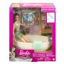 Juego de muñeca Barbie castaña y bañera con jabón de confeti y accesorios